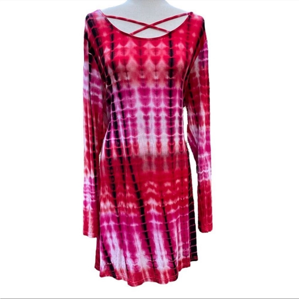Simply Southern Tie Dye pink Jersey Mini Dress Cross Neck A